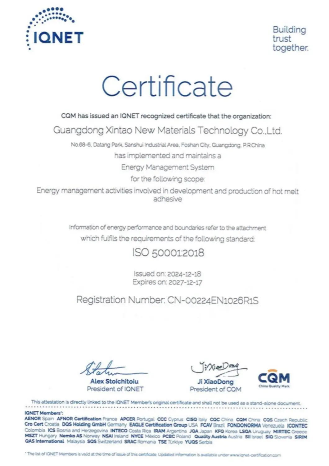 Qualifications Energy Management System (2024–2027) A1